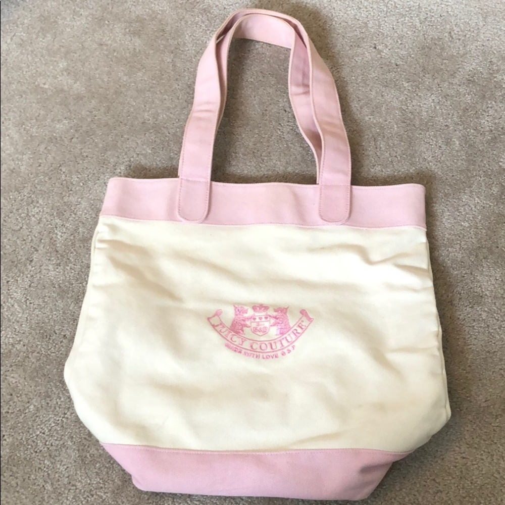 Juicy Couture Pink and White Canvas Beach Tote